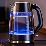 HEYMIX 1.7L Glass Electric Kettle, 2200W Fast Boil Water Boiler with Stainless Steel Filter, BPA-Free Borosilicate Glass Tea Kettle, Auto Shut-Off & Boil-Dry Protection