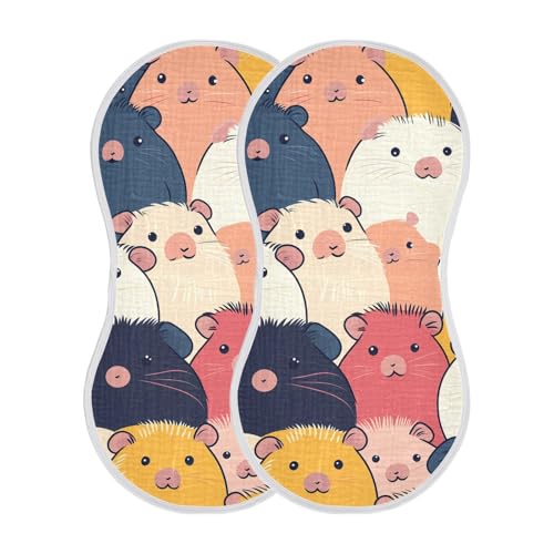Bolaz Baby Burp Cloths 2 Pack,Colorful Guinea Pig Pattern,Feeding Cloths Face Towel Super Absorbent Soft Cotton Burping Rags Feeding Bibs