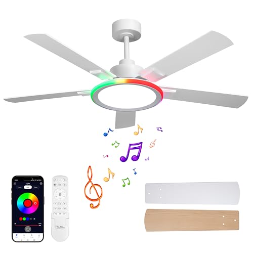 52" Ceiling Fans with Lights,Bluetooth Ceiling Fan with Speaker,6-Speed Reversible