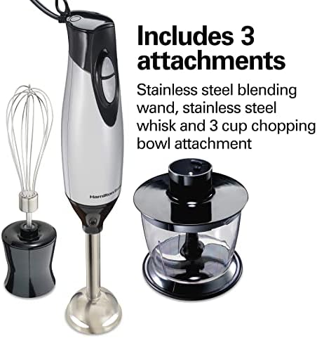 Hamilton Beach 4-in-1 Electric Immersion Hand Blender with Handheld Blending Stick, Whisk + 3-Cup Food & Vegetable Chopper Bowl, 2-Speeds, 225 Watts, Silver and Stainless Steel (59765) (Pack of 2) - 5