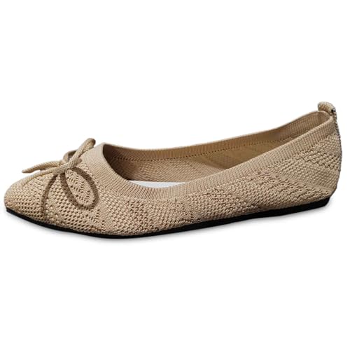 Ballerine da donna in rete con design a temperamatite, leggere, ariose, per il tempo libero, morbide, estive, con fiocco, per la guida, viaggi, Stile G05 kaki, 38.5 EU