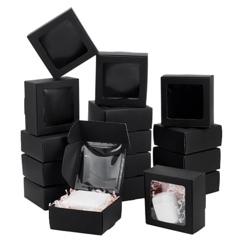 Boîte cadeau en papier noir avec fenêtre pour emballage de biscuits de mariage