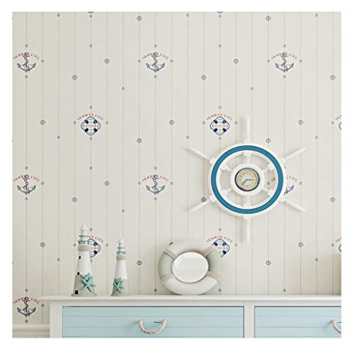 CCFENG Chambre Chambre d'enfant garçon Style Britannique Bleu Papier Peint à Rayures Verticales Méditerranée, Papier Peint de Bande dessinée Non-tissé Cover