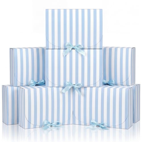 Kolldenn 12 Pcs Blue White Striped Bridesmaid Boxes Party Favor Last Toast on the Coast Bridesmaid Proposal Gift Boxes with Satin Ribbon Blue Coastal Beach Bridal Party Supplies 7.87 x 10.6 Inch