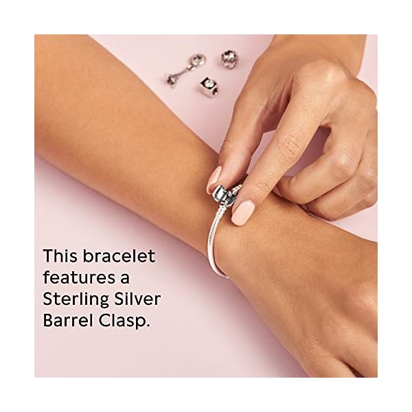 Pandora Moments Logo Barrel Clasp Snake Chain Bracelet - Compatible Moments Charms - Sterling Silver Bracelet for Women - Gift for Her - 7.1"