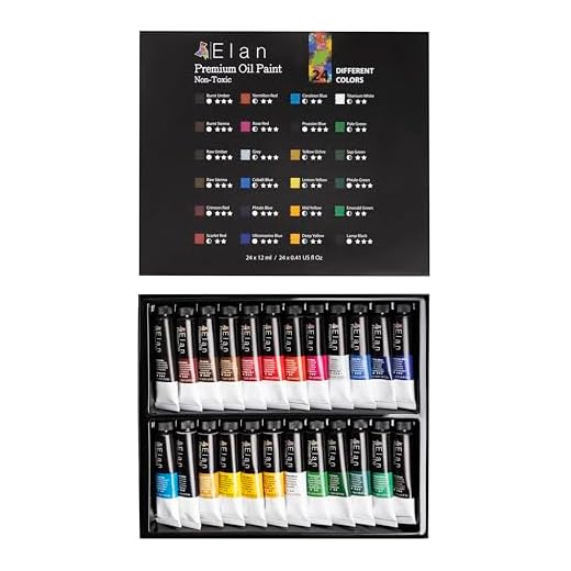 Elan Set Pintura Oleo Profesional, 24 Tubos de Pintura al Oleo 12ml,Set Pinturas Oleo para Lienzos, Kit Pintura Oleo Adultos, Set de Oleos para Pintar