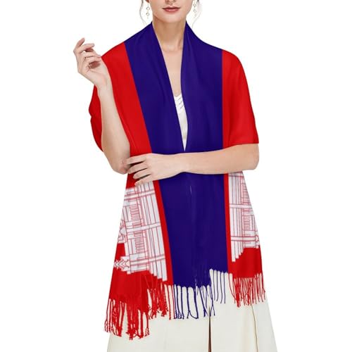 Tassel Scarves for Women,Patriotic Theme Flag Pattern Long Shawl Wraps Scarf Warm Printed Scarfs for Winter Fall Scarves-30