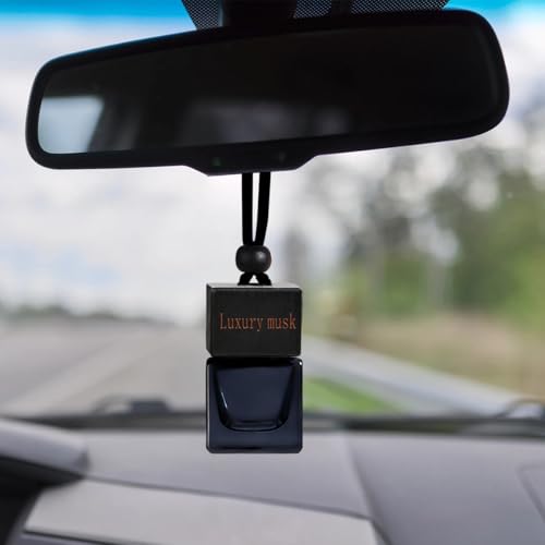 Image of Car Air Freshener, Hanging Oil Diffuser,pack of 2,luxury oud & luxury musk Black and Natural Wood