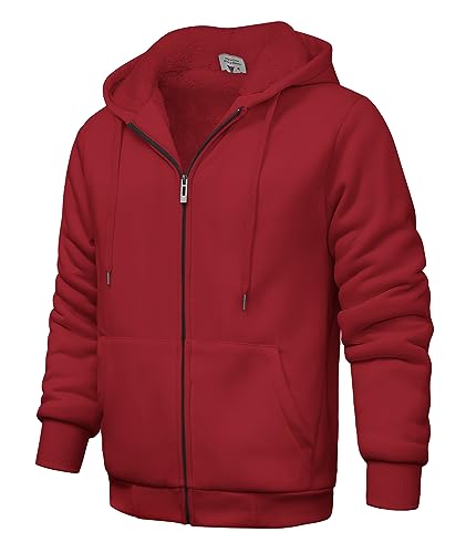 Image of V VALANCH Men Hoodies Zip Up Sherpa Lined Sweatshirts Heavyweight Thick Warm Fleece Winter Jacket