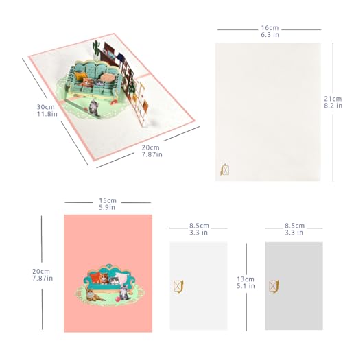 CNLITIHEKA Adorável cartão pop up gato cartão de aniversário cartão de dia das mães cartão 3D cartão