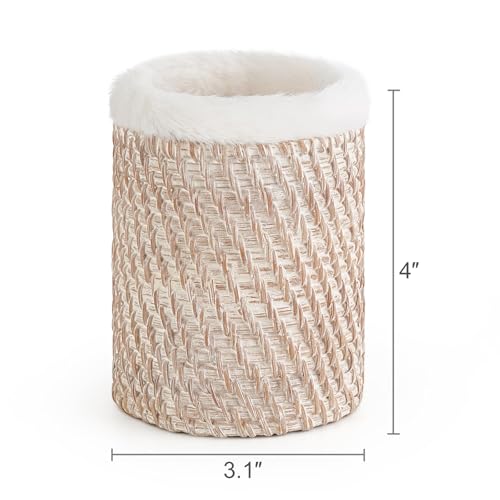 Image of Mkono Glasses Holder for Nightstand Rattan Protective Glasses Stand for Glass Eyeglass Organizer Holder for Desk, Table