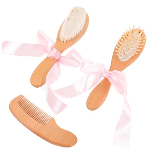 minkissy 3Piezas Conjunto De Peines De Madera Para Bebés Cepillos Para Masaje Del Cabelludo Para Recién Nacidos
