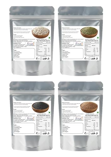 Image of BIVORA 4 Seed Combo 1kg (250g x 4) | Pumpkin Seeds, Sunflower, Flax & Sabja Basil | Raw Edible Mixed Seeds Pack for Salads, Smoothies & Recipes