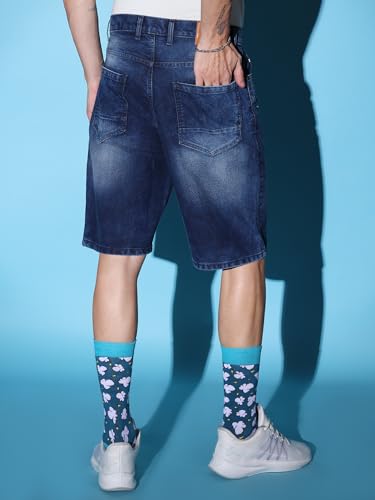 Image of The Indian Garage Co Men Regular Fit Solid Mid-Rise Denim Shorts