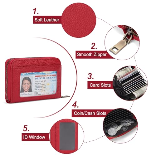 Image of SENDEFN Leather Wallet Women RFID Blocking Small Compact Wallets Credit Card Holder with ID Window