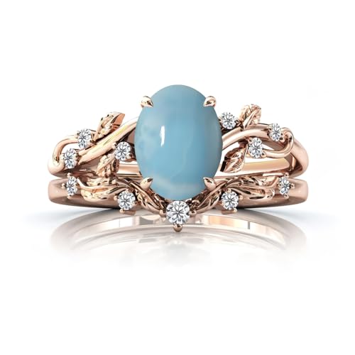Gemstone Engagement Rings Set for Women Oval Cut Leaf Art Deco Wedding Ring Sets 10K 14K 18K White Yellow Rose Gold Vintage Vine Gemstone Anniversary Promise Ring
