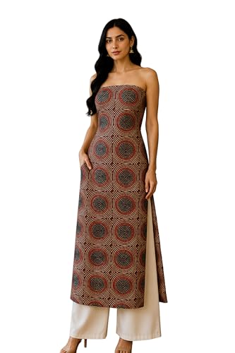 Image of Ethnics of Kutch Women's Ajrakh Modal Silk Natural Dye Hand Block Print Unstitched Kurta Fabric (For Lenght - Refer Bullet Point Below)