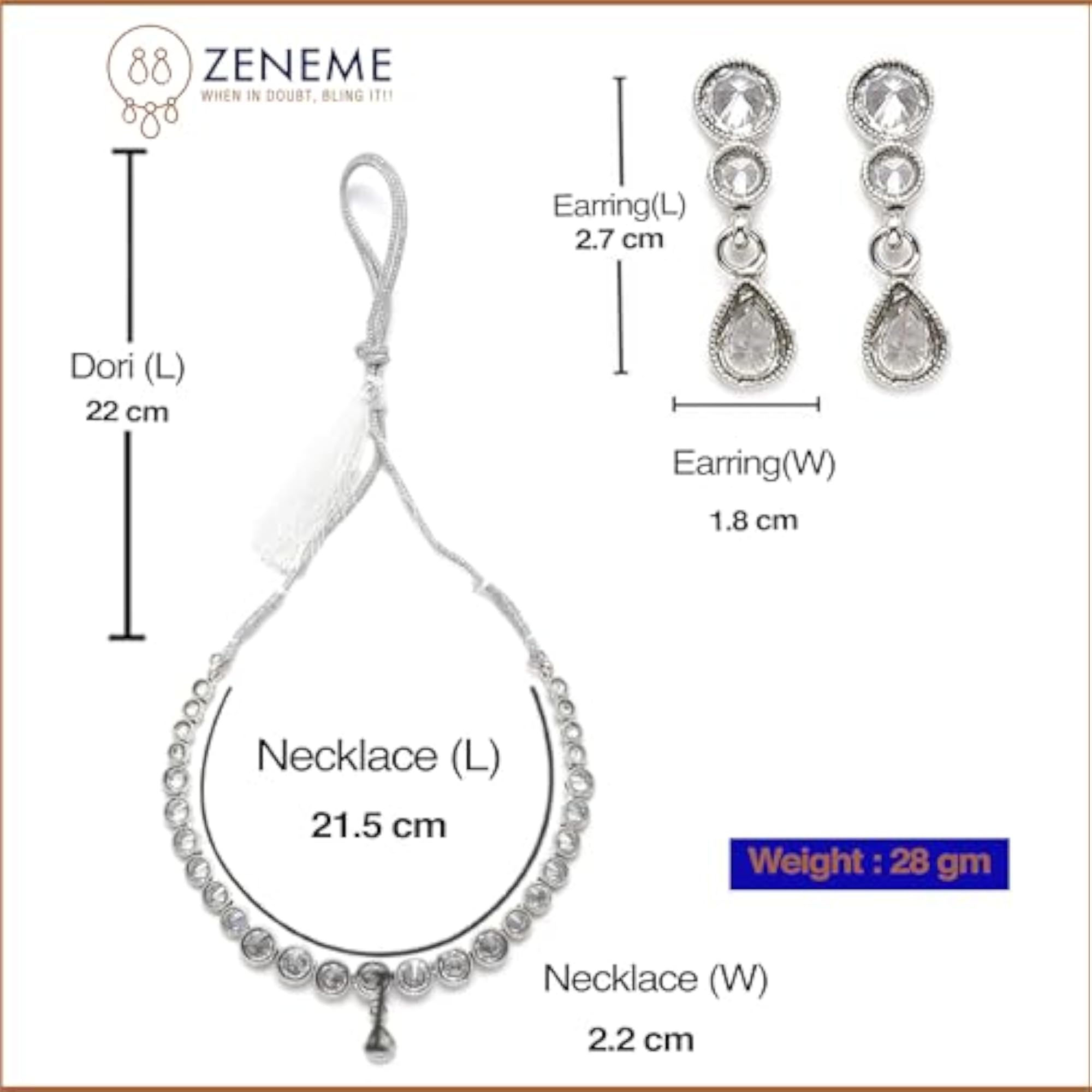 Oxidised Silver-Plated Round American Diamond Studded Necklace Set