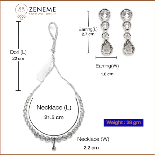 Oxidised Silver-Plated Round American Diamond Studded Necklace Set
