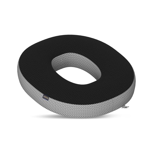 Image of Orista Memory Foam Donut Cushion for Sitting | Orthopedic Seat Cushion with Breathable Black & Grey Mesh Cover | Coccyx Tailbone Pressure Relief Cushion for Office Chair Car & Home