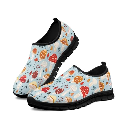 Mushroom Print Women's Loafers & Slip-on Running Sneakers, Hands Free Shoes Sport Shoes with EVA Sole