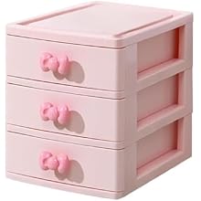 OIF Cute Drawer Organizer,Pink Bowknot Makeup Organizer,3-Drawer Mini Desktop Organizer, Desk Storage Box,Bathroom,vanity,Gift for Girls Women kid Teen (pink)