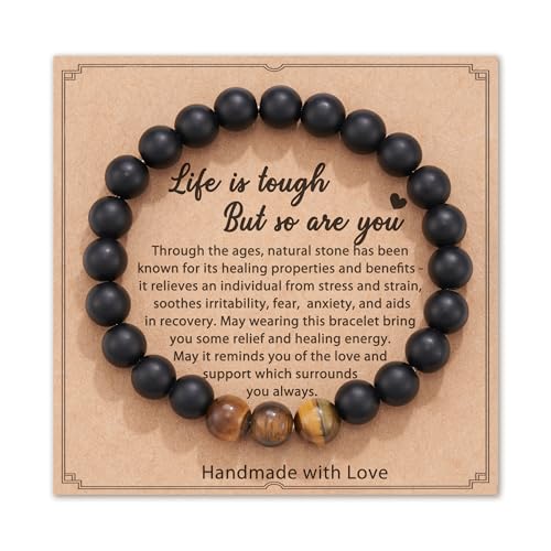 HGDEER Gifts for Men, Natural Stone Bracelet Inspiration Gifts for Men Him Friends Black Stuff