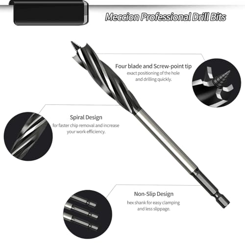 Meccion Wood Drill Bit Set 8pcs Professional Self Feed Speed Auger Drill Bit 10mm/12mm/14mm/16mm/18mm/20mm/22mm/25mm with 1/4 Inch Hex Shank 3 Meccion Wood Drill Bit Set 8pcs Professional Self Feed Speed Auger Drill Bit 10mm/12mm/14mm/16mm/18mm/20mm/22mm/25mm with 1/4 Inch Hex Shank - Image 3