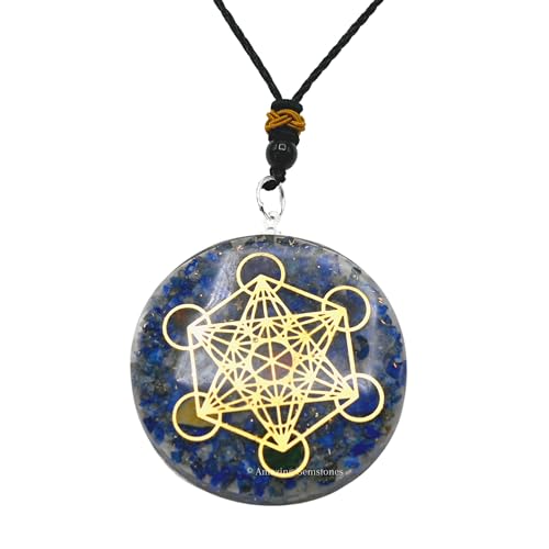 Pendentif Orgone Lapis Lazuli de haute qualité avec symbole gravé Cube de Métatron