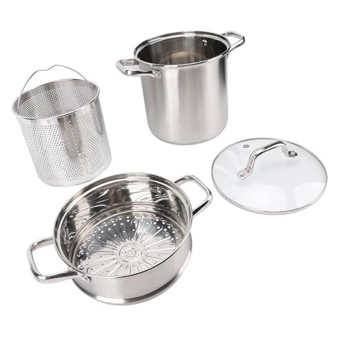 BAOFUYA Olla de Sopa de Acero Inoxidable con Tapa, Fondo Compuesto Espesado, Olla de Inducción Profunda Antiadherente con Cesta de y Interior para el Hogar, Cocina, Restaurante (Conjunto 2)