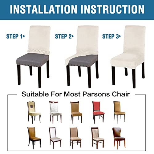 H.Versailtex PART-P6HVYHDINING-IVORY-N-X Dining Chair Covers Velvet Stretch Chair Covers For Dining Room Set Of 6 Parson Chair Slipcovers Chair Protectors Covers thumb #4