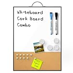 ANLIOTE Magnetic Whiteboard Cork Noticeboard Combo, 40x30cm Hanging Dry Erase Board with Aluminium Frame, Portable Wall Door Planning Board for Office Home School Classroom