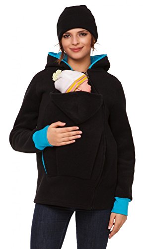 Happy Mama. Femme Sweat à Capuche Duo Porte-bébé maternité Laine Polaire. 032p (Noir, 36-38, S)