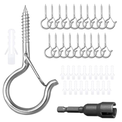 NAMIS 20 Stück Schraubhaken Edelstahl Silber Screw in Hooks Schraubhaken mit Sicherung Haken zum Schrauben können für Blumentöpfe Dekorative Lampen und Tassen Verwendet Werden