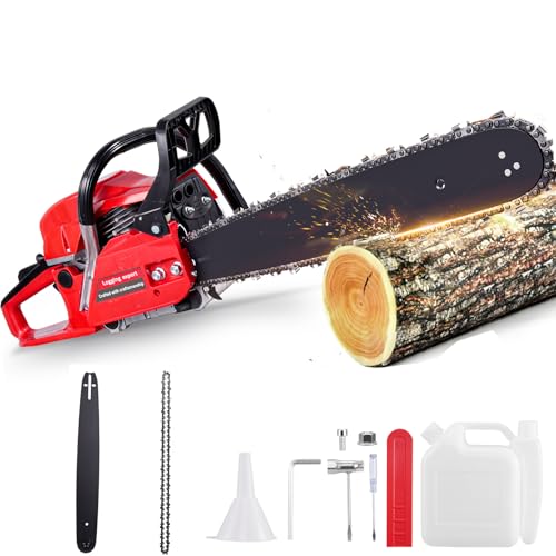 wowspeed 2400W Petrol Chainsaw, 2 Stroke Chainsaw Cordless, 52cc Powerful Gasoline Chainsaws for Forest Cutting Trees, Wood, 20 Metal Saw Blade & Chain with 550ml Fuel Tank