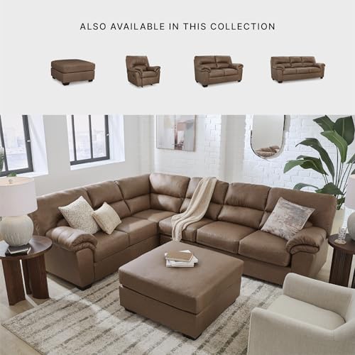 Image of Signature Design by Ashley L-Shape Faux Leather Sectional Sofa, Caramel