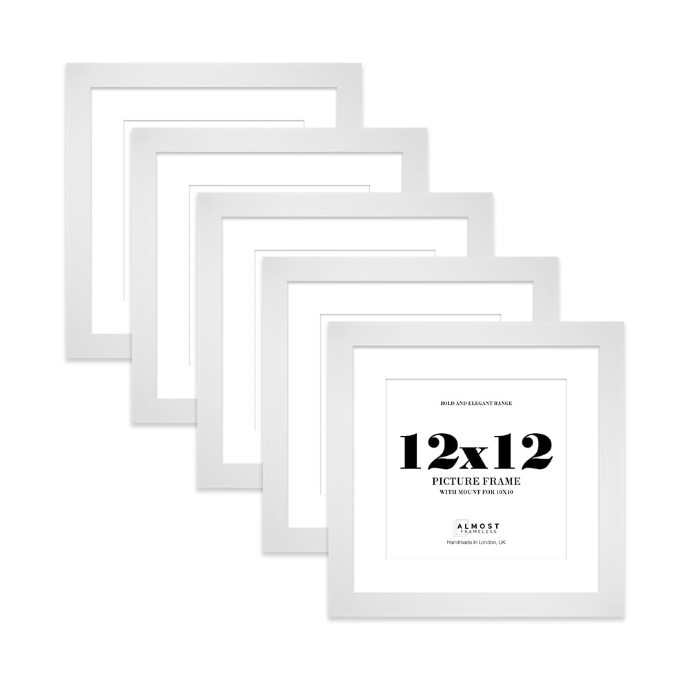 12x12 White Square Frame With Mount for 10x10 Pictures 28mm Edge Frame Display with Wall Hooks and Kickstand, 5 Pack