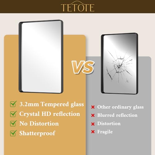 Image of TETOTE Black Frame Mirror 55 x 30 Metal Framed Bathroom Vanity Mirrors, Tempered Glass, Modern Farmhouse Wall Mounted Mirror for Decorative(Horizontal /Vertical)