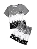 Arlubiya Kids Tween Boy Casual Clothing Set Letter Graphic Colorblock Tee +Shorts Summer Clothing Set 4-14 Years(7-8T)