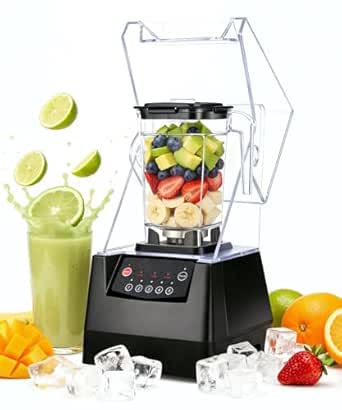 SYBO HS-210E Professional-Grade Commercial Blender With Quiet Shield, Heavy-Duty 2HP High-Speed, 48oz BPA-Free Jar, Easy Cleaning & Dishwasher-Safe, for Juice, Ice Shakes, Smoothies, Metallic