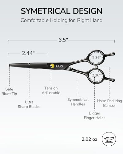Hair Cutting Scissors, ULG Professional Hair Scissors 6.5” Right-Hand Razor Edge Barber Shears Salon Hair Cutting Shears Made of Japanese Stainless Steel, Hand Sharpened Black