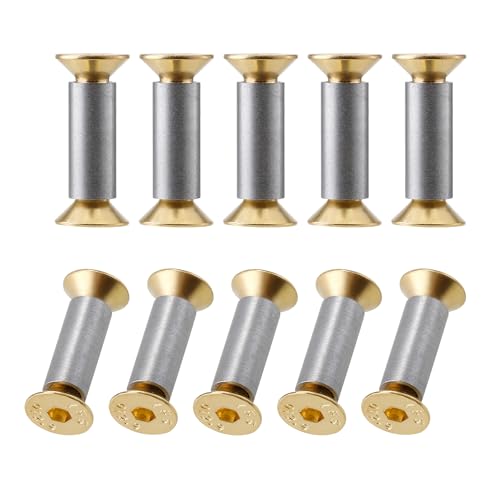 10 Packs Knife Handle Screws Rivets Bolts Fasteners, Gold Hex Flat Head Screws, Knives Maker Screws for Fixing Blade Knife