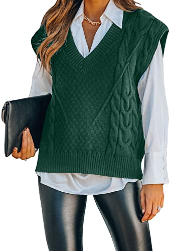Dokotoo Knit Sweater Vest For Women Fall Winter Sweater For Women 2022 Christmas Sweater Vest For Women Oversized Pullover Knitted Sweater Tops For Women Business Casual Green Sleeveless Sweater,Large #TOP15