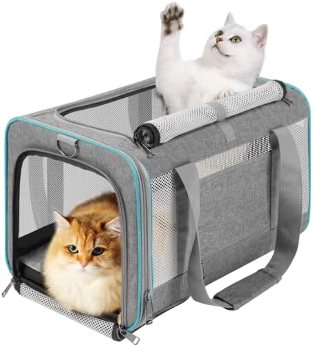 GAPZER Pet Carrier for Large Cats 20 lbs+ / Soft Sided Small Dog Travel Carrier Top Load/Collapsible Carrier Bag for Big Cat / 2 Kittens Sturdy Transport Carrier Long Trips/Medium Cats 15 pounds