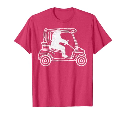 Bigfoot Sasquatch Driving Golf Cart Funny Golfing Golfer T-Shirt, Men, Red Heather, XX-Large