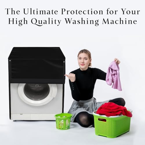 Image of Star Weaves Washing Machine Cover for Front Load LG FHT1208SWL 8 kg Washing Machine - Waterpoof & Dustproof Cover, Black Color, (WxDxH) In Cms:(60.96x53.34x86.34)
