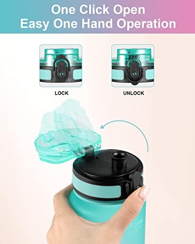 Water Bottle 1 Liter, BPA Free Tritan Water Bottles with Time Markings & Quotes, Mmotivational Sports Drinks Bottle - 100% Leakproof, Fast Flow & Flip Top, Stylish Strap for Gym, School, Running