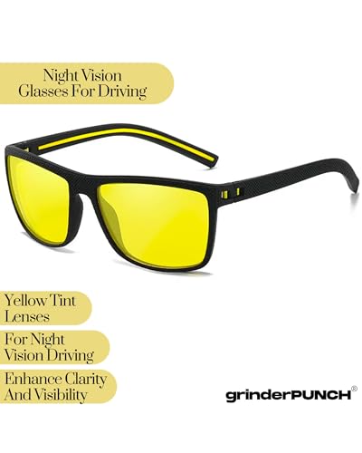 grinderPUNCH Polarized Sunglasses for Men Lightweight TR90 Frame UV400 Protection Night Vision Anti Glare Driving Sunglasses (Yellow)4