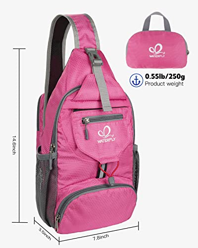 Image of WATERFLY Packable Small Crossbody Sling Backpack Shoulder Chest Bag Daypack for Hiking Traveling | Foldable design, Phone pocket, Water-resistant, Adjustable strap, Breathable back pad, Small hiking bag, Travel essentials