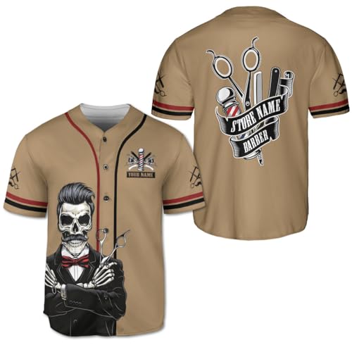 Custom Barber Shop Baseball Jersey Personalized Name Barber Shirt 3D for Men Women Hairdresser Shop Gift Scissors Pole Shirts (Polyester, BJ507)